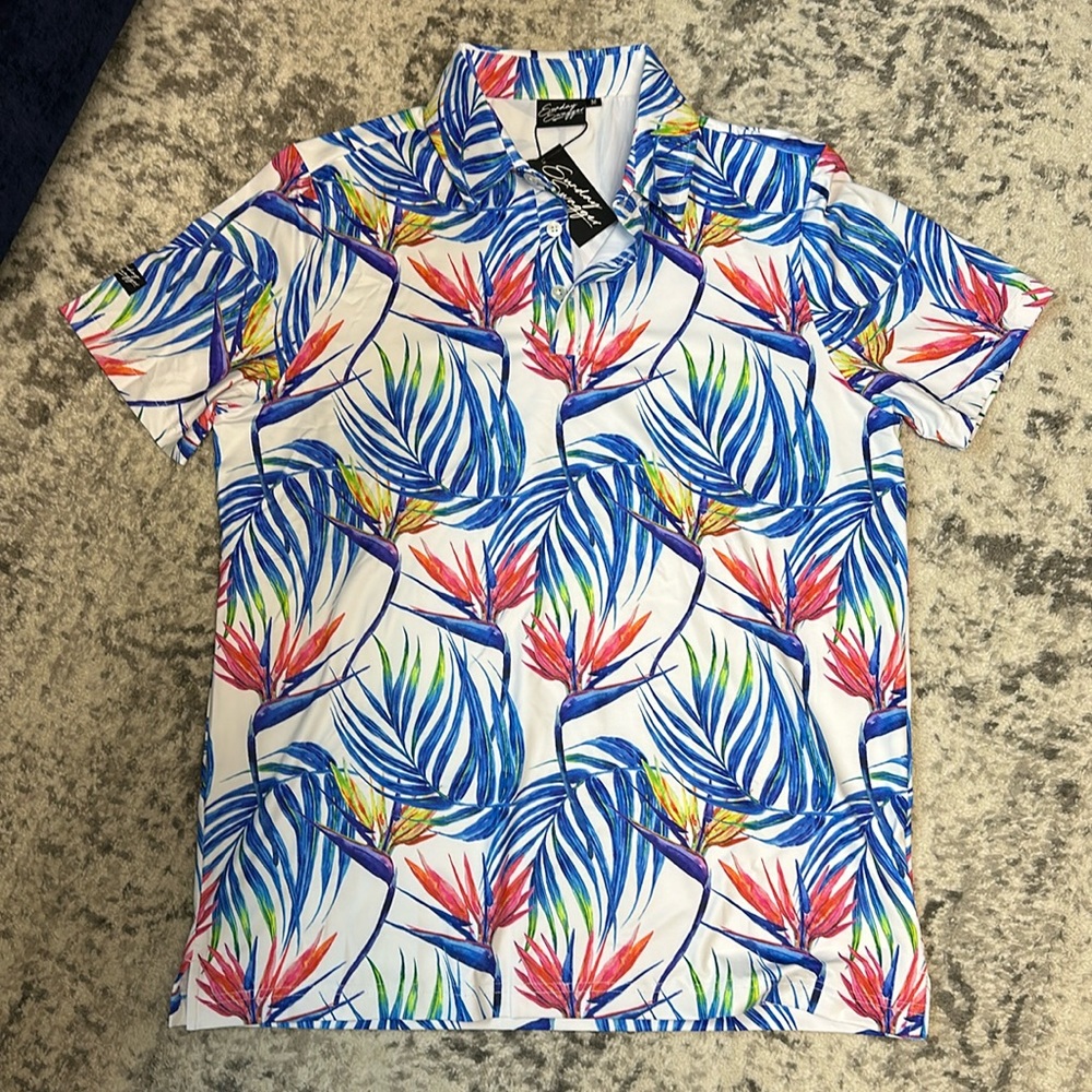 NWT Sunday swagger cooling fabric men’s golf shirt tropical design size medium